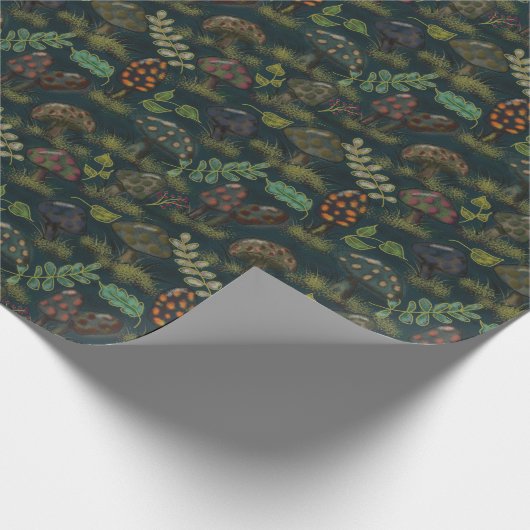 Deep Aqua Bio Moody Mushrooms Beautiful Geschenkpapier (Ecke)