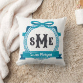 Deep Aqua Blue Gria Key Bow Monogram Kissen (Decke)