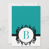 Deep Aqua Damask Monogram Wedite Invite Einladung (Rückseite)
