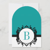 Deep Aqua Damask Monogram Wedite Invite Einladung (Rückseite)