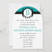 Deep Aqua Damask Monogram Wedite Invite Einladung (Vorderseite)