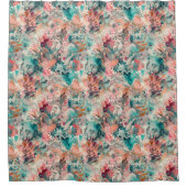 Deep Aqua, Peach, Mauve Floral Abstrakt Duschvorhang (Vorderseite)
