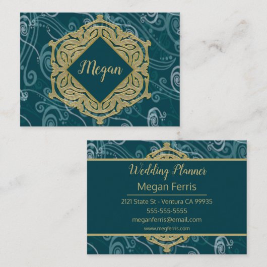 Deep Aqua und Gold Visitenkarte (Vorne/Hinten)