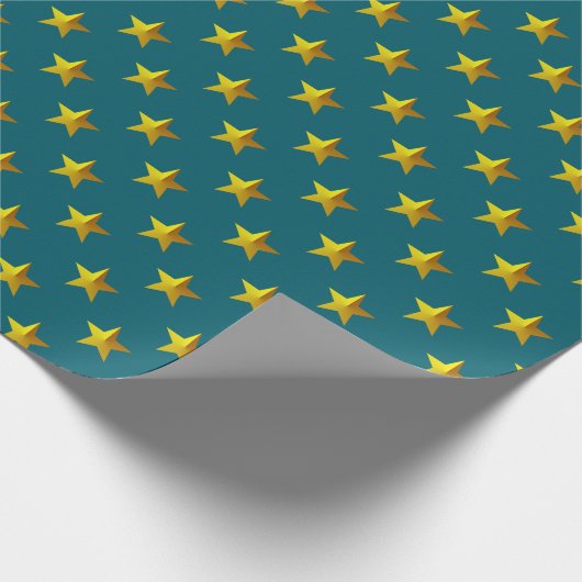 Deep Aquamarin Blue Gold Stars Geschenkpapier (Ecke)