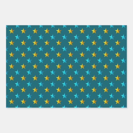 Deep Aquamarin Blue Silver Gold Stars Geschenkpapier Set (Vorderseite 2)
