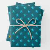 Deep Aquamarin Blue Silver Gold Stars Geschenkpapier Set (Beispiel)