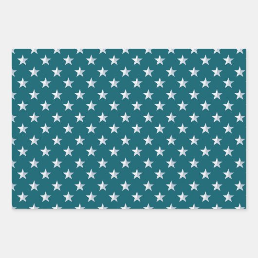 Deep Aquamarin Blue Silver Green Türkise Blue Star Geschenkpapier Set (Vorderseite 3)