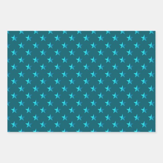 Deep Aquamarin Blue Silver Green Türkise Blue Star Geschenkpapier Set (Vorderseite)