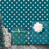 Deep Aquamarin Blue Silver Green Türkise Blue Star Geschenkpapier Set