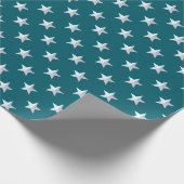 Deep Aquamarin Blue Silver Stars Geschenkpapier (Ecke)
