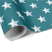 Deep Aquamarin Blue Silver Stars Geschenkpapier (Rolleneckpunkt)