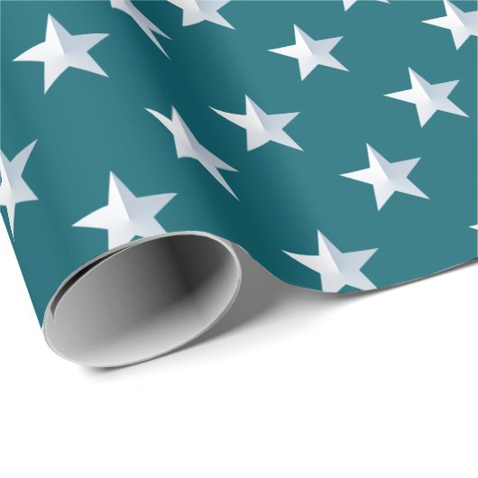 Deep Aquamarin Blue Silver Stars Geschenkpapier (Rolleneckpunkt)