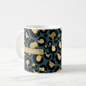 Deep Aquamarin & Gold Leopard Personalisiert Coffe Kaffeetasse (Vorderseite Links)
