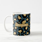 Deep Aquamarin & Gold Leopard Personalisiert Coffe Kaffeetasse (Links)