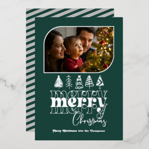 Deep Aquamarin & Silver Retro Doodle Weihnachtsfei Folien Feiertagskarte