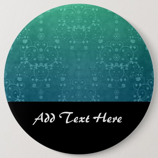 Deep Aquamarine Türkis Green Damask Muster Button (Vorderseite)