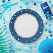 Deep Azure Blue Geometric White Polka Dots Pappteller (Party)