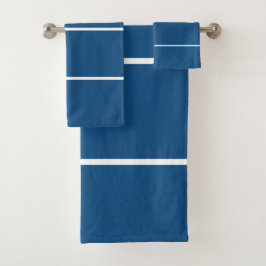 Deep Azure Blue White Geometric Badhandtuch Set
