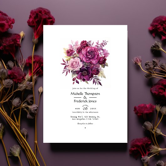 Deep Berry Floral Wedding Einladung
