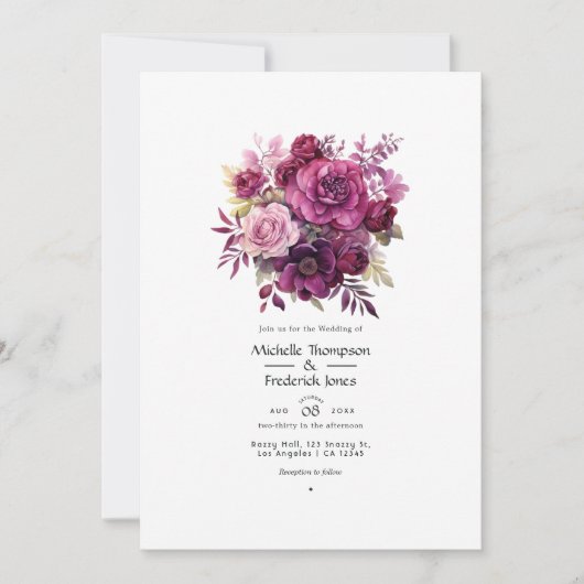Deep Berry Floral Wedding Einladung (Vorderseite)