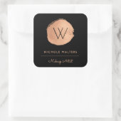Deep Black Imitats Foil Rose Gold Monogram Busines Quadratischer Aufkleber (Tasche)
