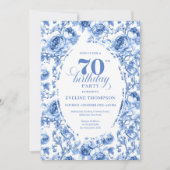 Deep Blue 70th Birthday Elegant Party Invitation Einladung (Vorderseite)