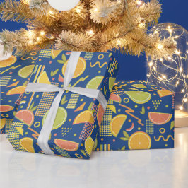 Deep Blue 80's Citrus Fruit Slices Geschenkpapier