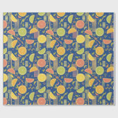 Deep Blue 80's Citrus Fruit Slices Geschenkpapier (Flach)