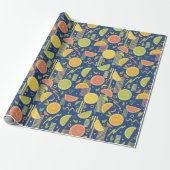 Deep Blue 80's Citrus Fruit Slices Geschenkpapier (Ungerollt)