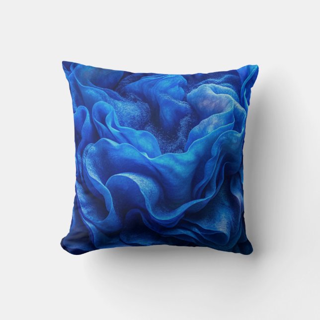 "Deep Blue Abstrakt Wave Throw Kissen (Vorderseite)