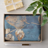Deep Blue and Gold Leaf Tissue Paper Seidenpapier (Geschenk)