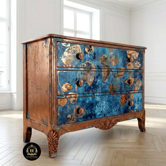 Deep Blue and Gold Leaf Tissue Paper Seidenpapier