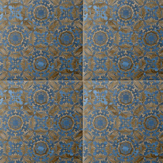 Deep Blue and Gold Ornate Medallion Pattern Fliese