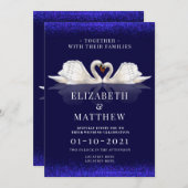 Deep Blue and White Themed mit Swans Wedding Einladung (Vorne/Hinten)