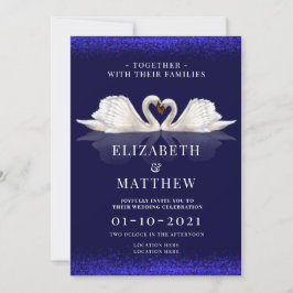 Deep Blue and White Themed mit Swans Wedding Einladung