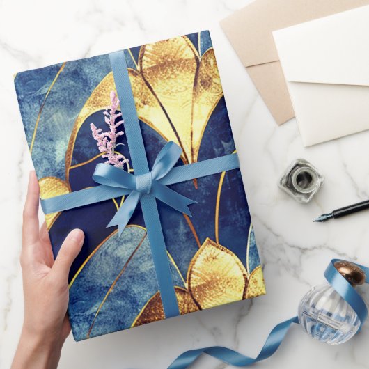 Deep Blue Art Deco Geschenkpapier (Schenken)