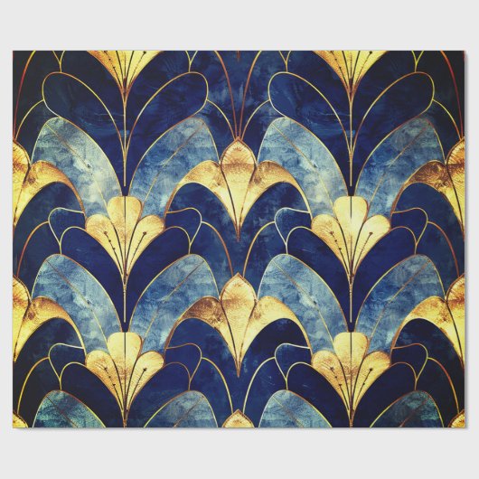 Deep Blue Art Deco Geschenkpapier (Flach)