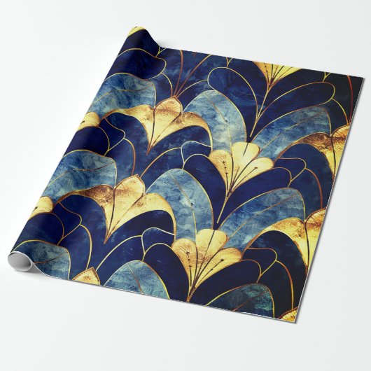 Deep Blue Art Deco Geschenkpapier (Ungerollt)