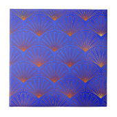 Deep blue, Asian Fan Pattern, art Deko, pattern, v Fliese (Vorderseite)
