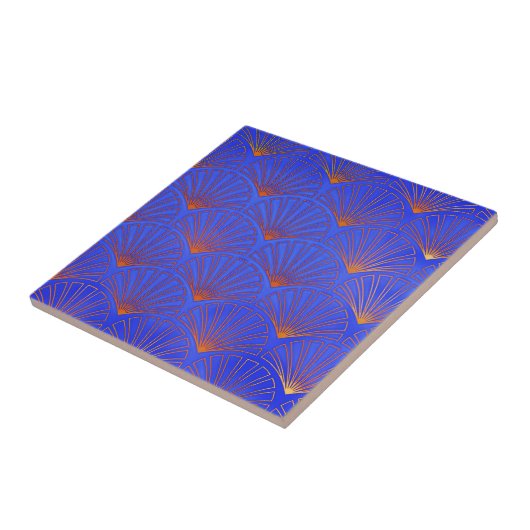 Deep blue, Asian Fan Pattern, art Deko, pattern, v Fliese (Seite)