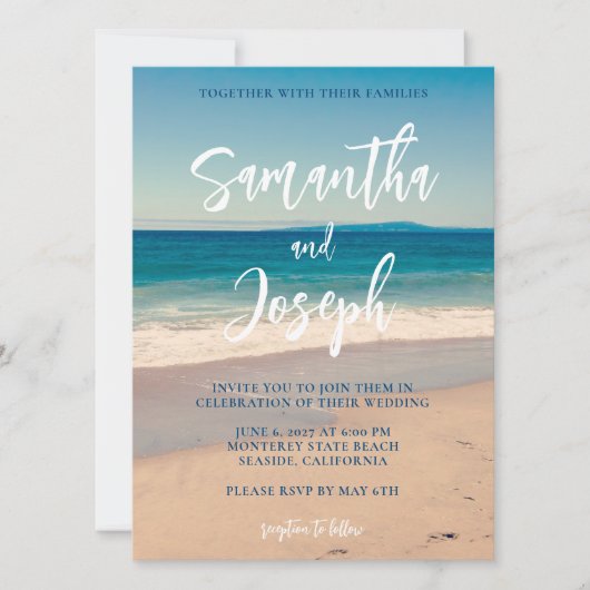 Deep Blue Beach Foto Wedding Einladung (Vorderseite)