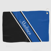 Deep Blue Black Diagonal Strip Skriptname Golfhandtuch (Horizontal)