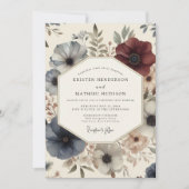 Deep Blue Bloom Romance Wedding Einladung (Vorderseite)