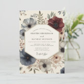 Deep Blue Bloom Romantische Hochzeit Einladung (Stehend Vorderseite)