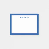 Deep Blue Border Modern Monogram Name Post-it Klebezettel (Vorderseite)