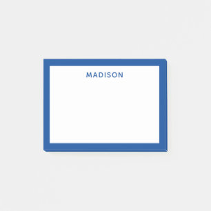 Deep Blue Border Modern Monogram Name Post-it Klebezettel