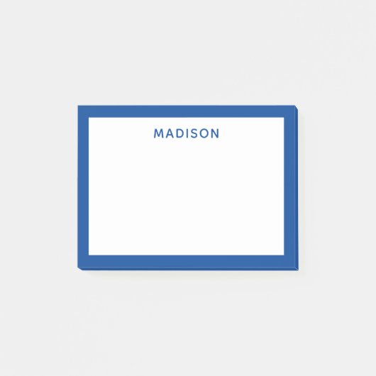 Deep Blue Border Modern Monogram Name Post-it Klebezettel (Vorderseite)