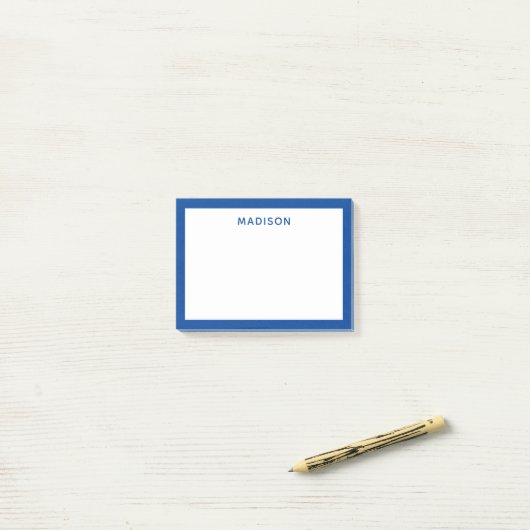 Deep Blue Border Modern Monogram Name Post-it Klebezettel (Auf Schreibtisch)