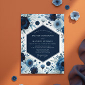 Deep Blue Botanical Bloom Wedding Einladung