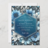 Deep Blue Botanical Opulence Wedding Einladung (Vorderseite)